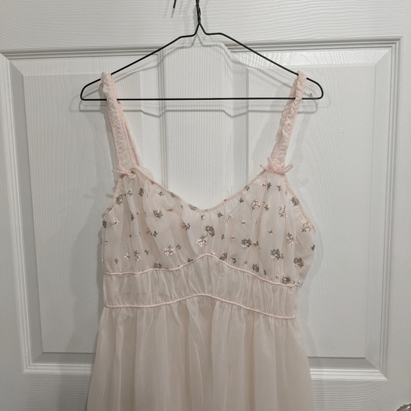 Mojud Dresses & Skirts - Vintage 50's Mojud Embroidered Nylon Tricot Nightgown Sheer Dress Cover Up